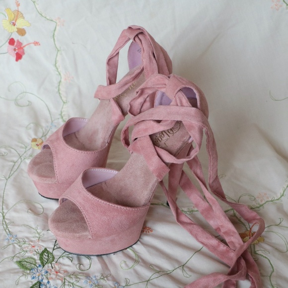 Pink Velvet Ballerina Pleasers - Picture 7 of 15